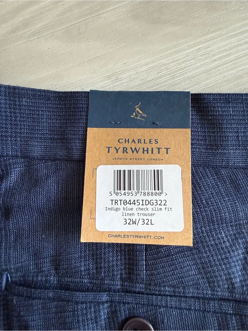 Charles Tyrwhitt Pure Linen Check Pants Blue 32w/32L NWT